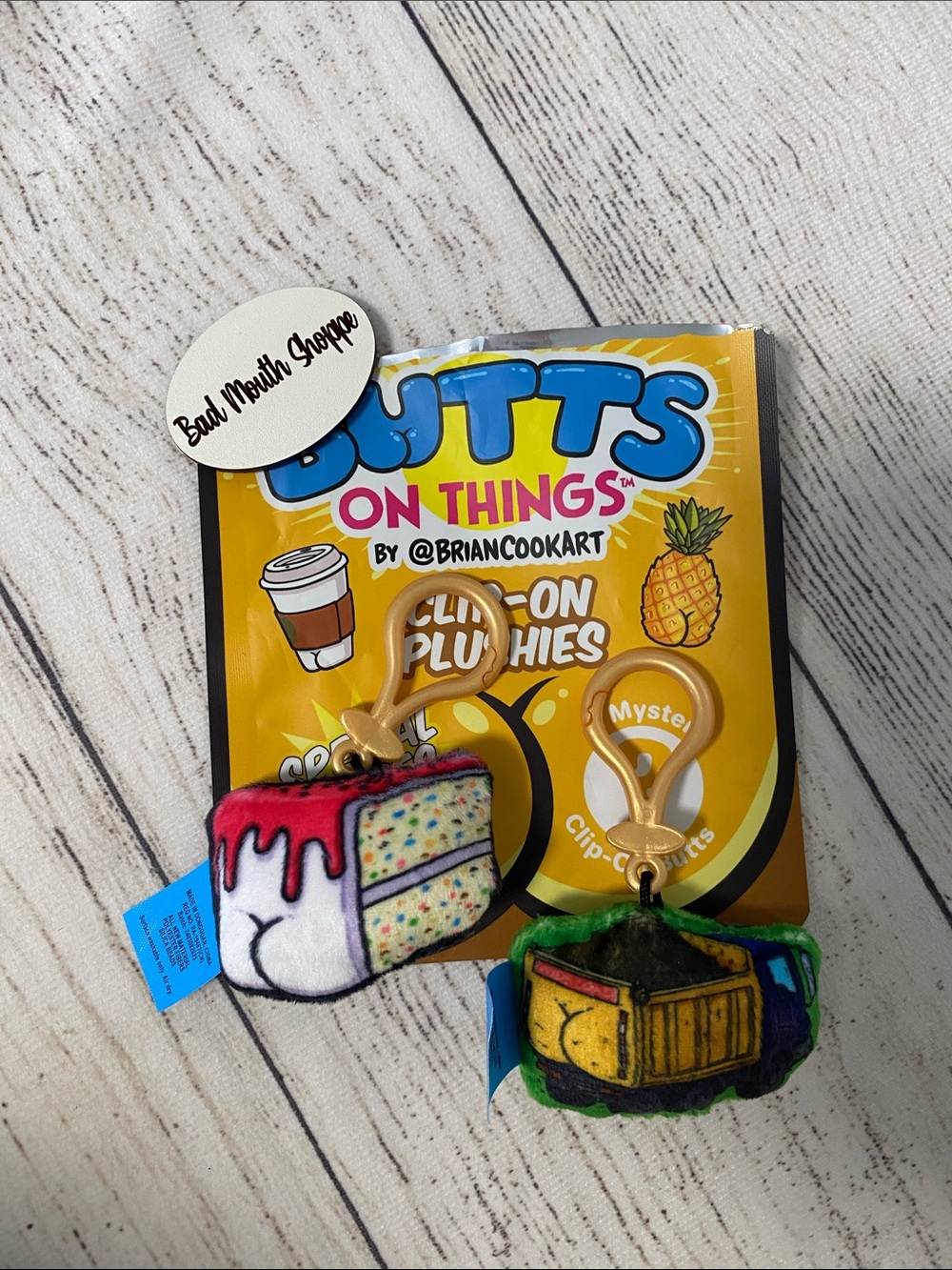 *Brian Cook Art Butts on Things Bag Clip On Plushies - Cake & Dump Truck